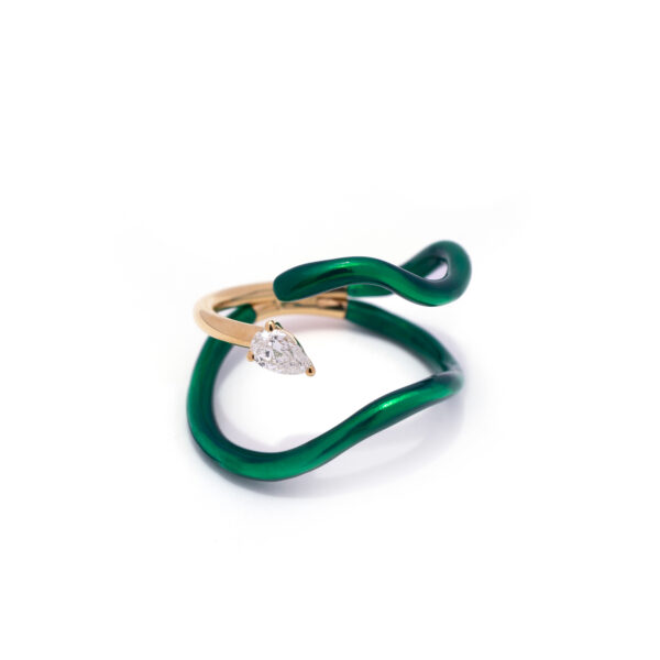 Emerald Green Enamel Floating Diamond Ring - Image 3