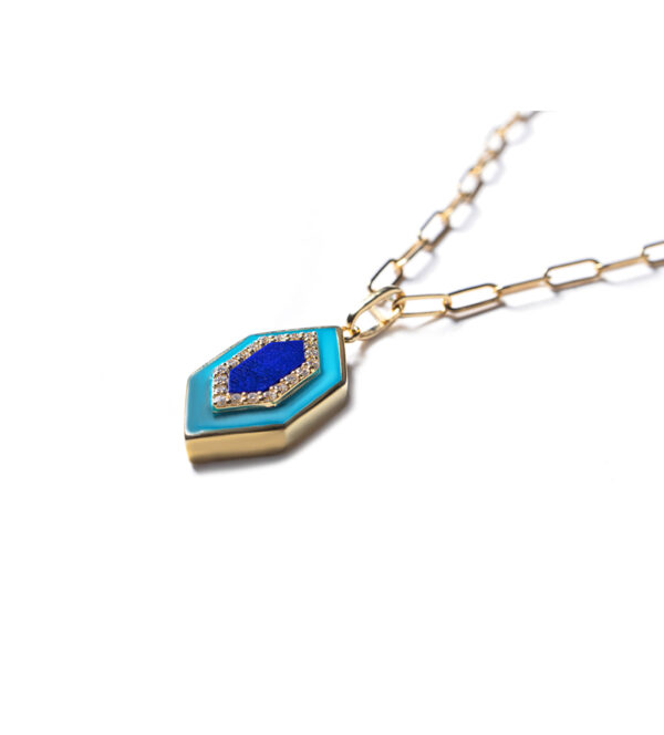 Lapis Lazuli Hexagon Enamel Pendant - Image 3