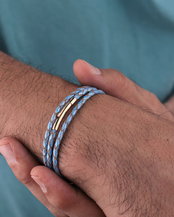 Baby Blue Leather Lock Bracelet Men's - Image 2