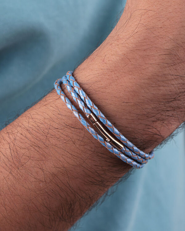 Baby Blue Leather Lock Bracelet Men's - Image 4