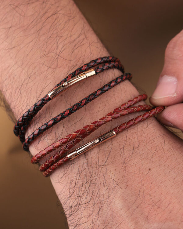 Brown Leather Lock Bracelet Men's - Image 2