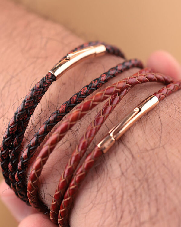 Mahogany Leather Lock Bracelet Men's - Image 4