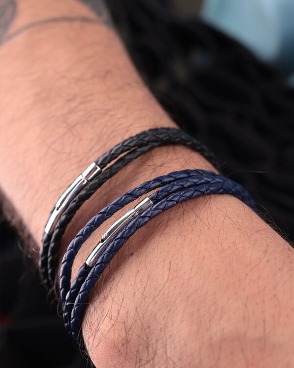 Navy Blue Leather Lock Bracelet Men's - Image 4