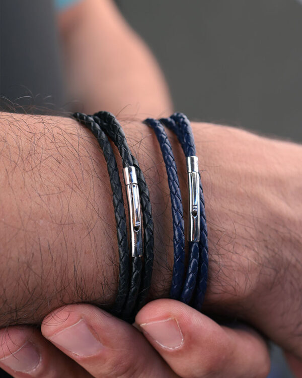 Navy Blue Leather Lock Bracelet Men's - Image 5