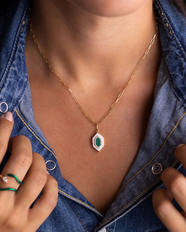 Malachite Hexagon Enamel Pendant - Image 2