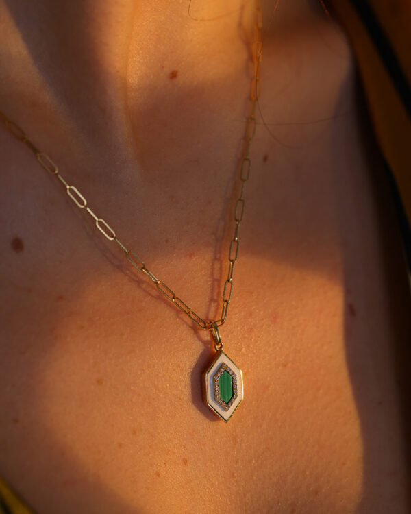 Malachite Hexagon Enamel Pendant - Image 6