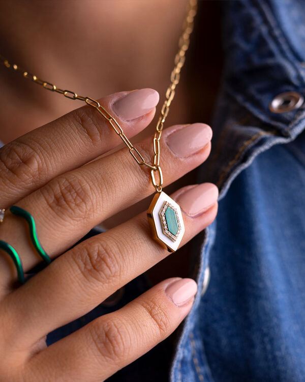 Malachite Hexagon Enamel Pendant - Image 4