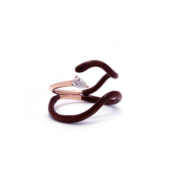 Mocha Brown Enamel Floating Diamond Ring