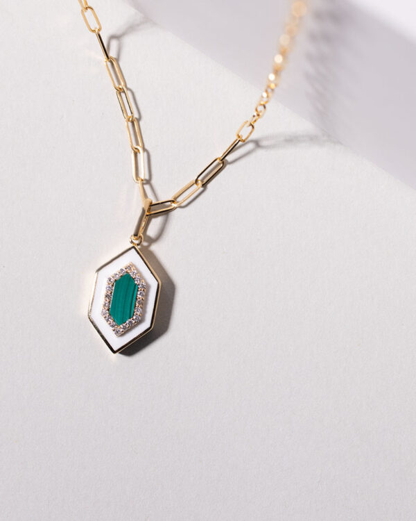 Malachite Hexagon Enamel Pendant - Image 5