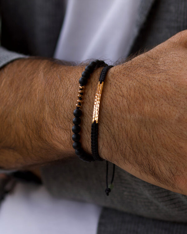 Black Agate Bracelet Men's Rose Gold - Image 4