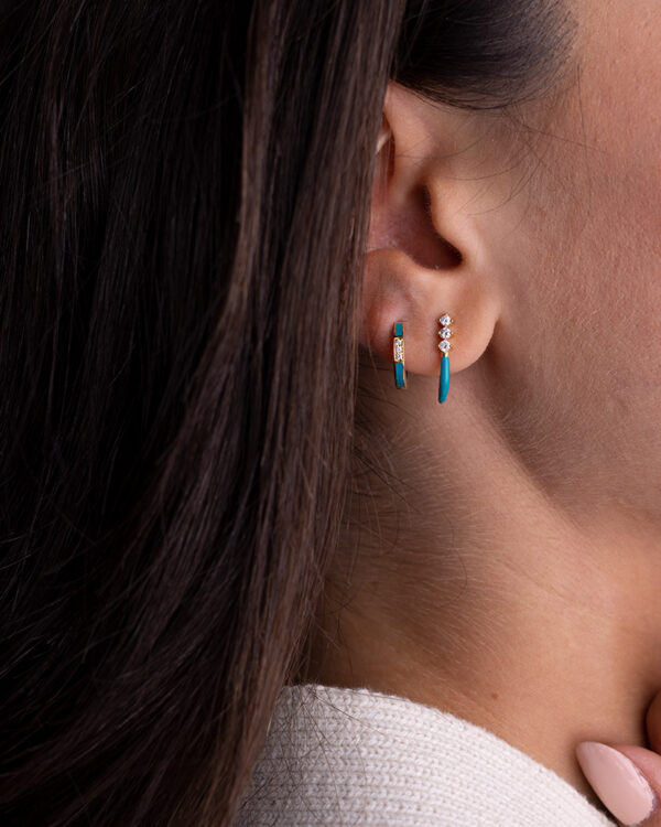 Turquoise Enamel Lobe Hugger Earrings - Image 2