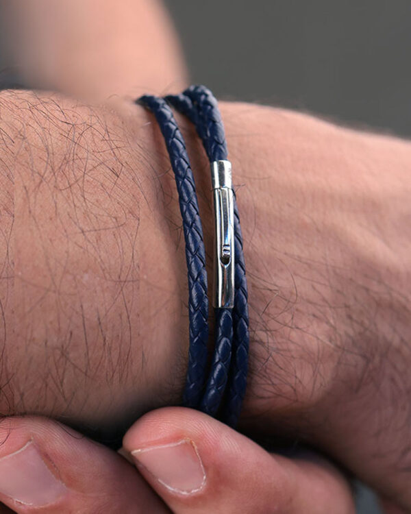 Navy Blue Leather Lock Bracelet Men's - Image 2